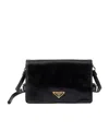 Prada Flap Soft Leather Shoulder Bag In Black