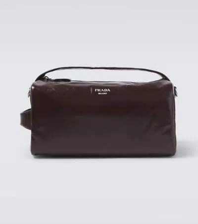 Prada Leather Shoulder Bag In Brown