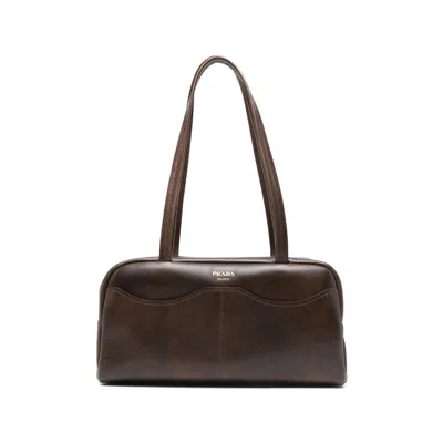 PRADA CARRY LARGE ANTIQUED LEATHER TOP-HANDLE BAG