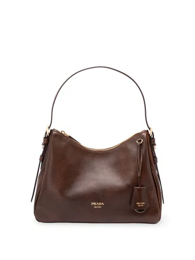Prada Leather Shoulder Bag In Brown