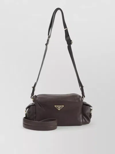 Prada Logo-plaque Calf Leather Shoulder Bag In Brown