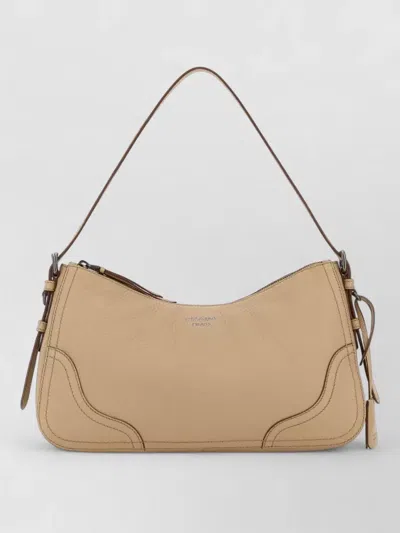 Prada Leather Shoulder Bag Curved Shape Strap In Nude