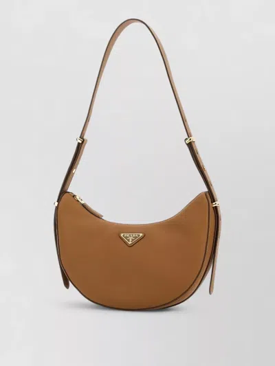 Prada Leather Shoulder Bag Curved Shape Strap In Brown