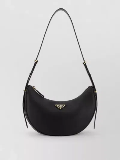 Prada Leather Shoulder Bag Curved Shape Strap In Black