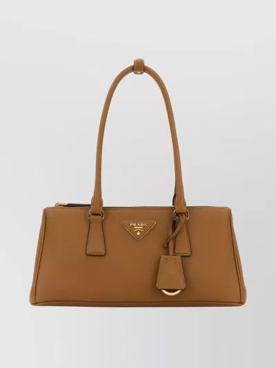 Prada Leather Shoulder Bag Featuring Double Handles In Brown
