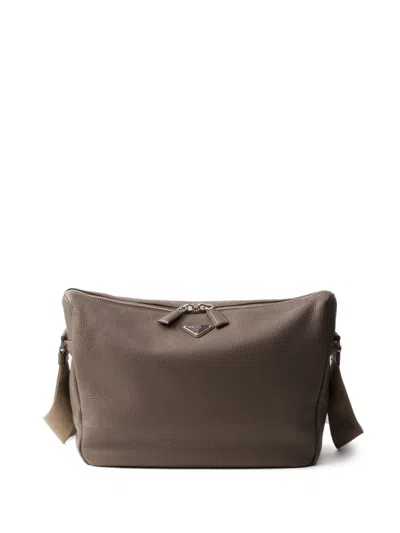 Prada Leather Shoulder Bag In Bambusgrau