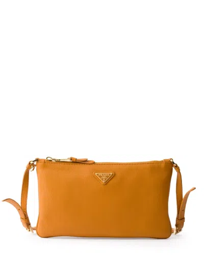 Prada Leather Shoulder Bag In Orange