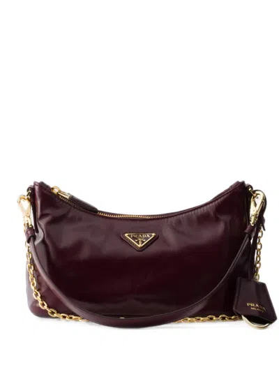 Prada Leather Shoulder Bag In Burgundy