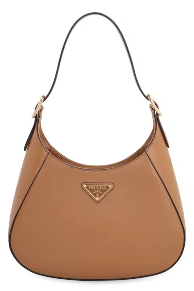 Prada Leather Shoulder Bag In Saddle Brown