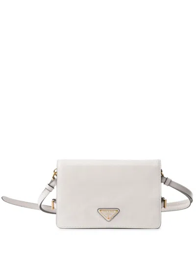 Prada Mini Saffiano Logo Flip Shoulder Bag In White