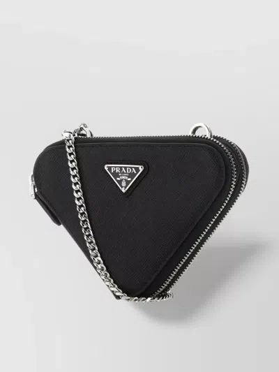Prada Leather Shoulder Bag With Chain Strap In Black