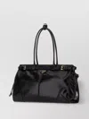 Prada Leather Shoulder Bag With Metal Hardware And Top Handle