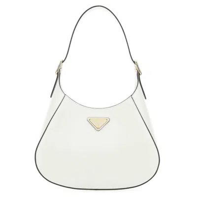 Prada Leather Shoulder Bag With Triangle Logo In White