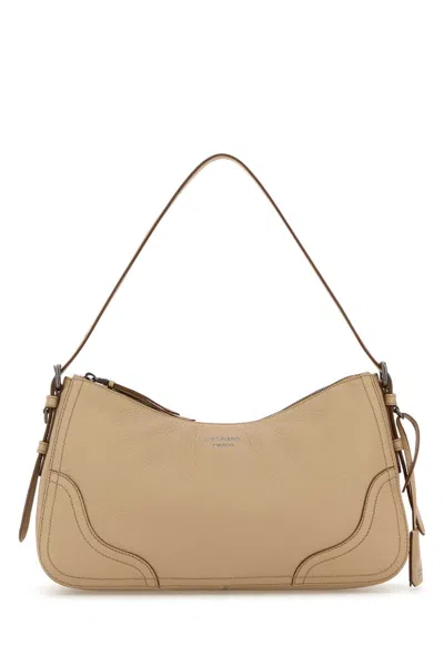 Prada Leather Shoulder Handbag 37cm X 18cm X 13cm In Nude