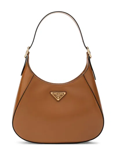 Prada Leather Shoulder Hobo Bag In Brown
