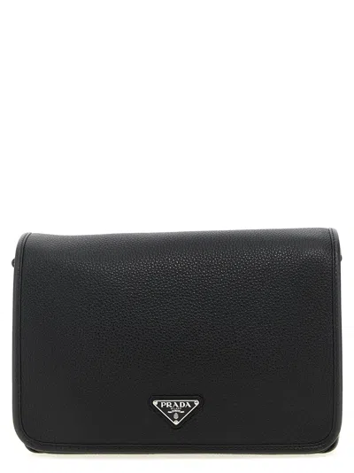 Prada Leather Shoulder Strap Crossbody Bags Black