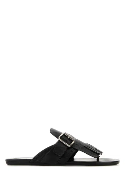 Prada Leather Shuffle Thong Slippers For Women In Black