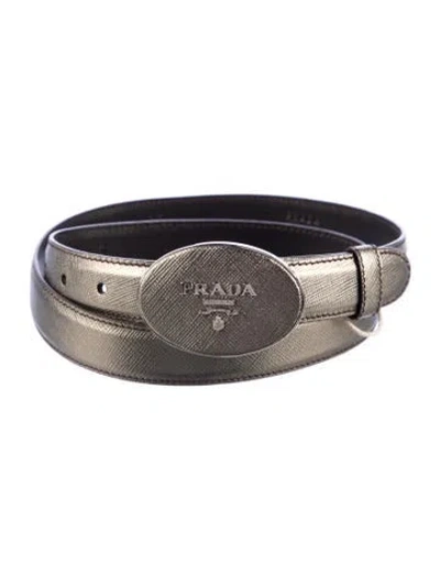 Pre-owned Prada Leather Signature Logo Belt In Neutral