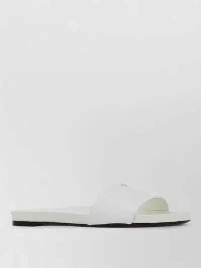 Prada Leather Slide Sandals Open Toe Flat Sole In White