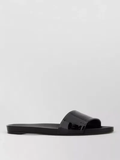 Prada Leather Slide Slippers Flat Sole Open Toe In Black