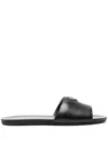 Prada Triangle-logo Slip-on Sandals In Black