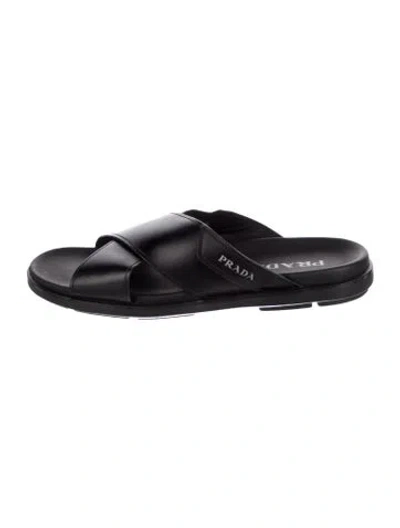Pre-owned Prada Leather Slides In Black