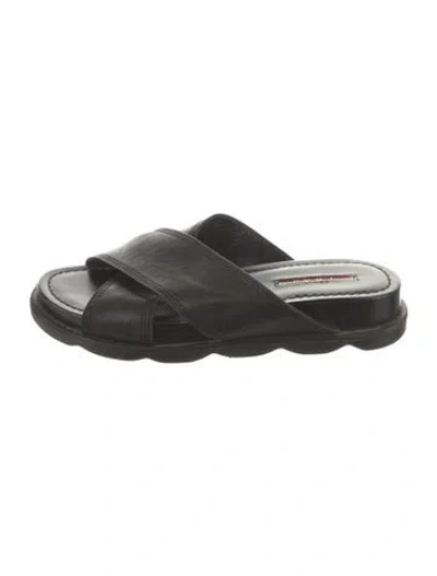 Pre-owned Prada Leather Slides In Black