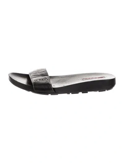Pre-owned Prada Leather Slides In Black