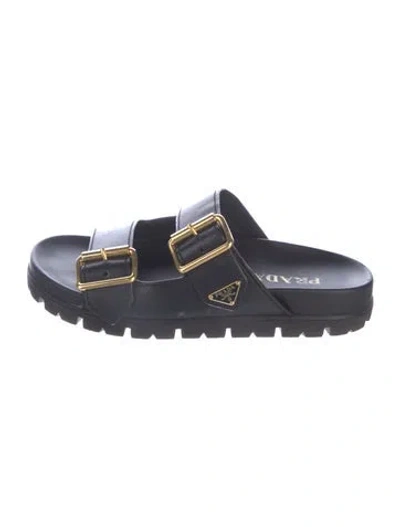 Pre-owned Prada Leather Slides In Black