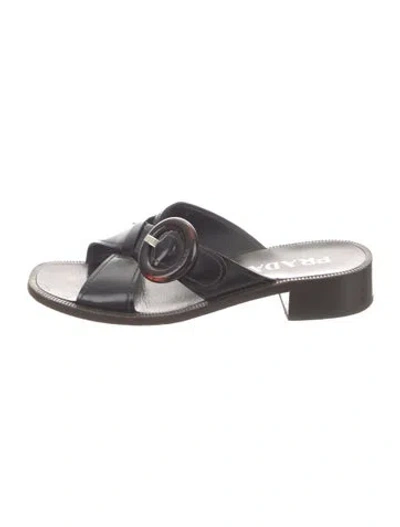 Pre-owned Prada Leather Slides In Black