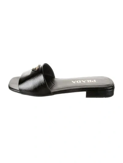 Pre-owned Prada Leather Slides In Black