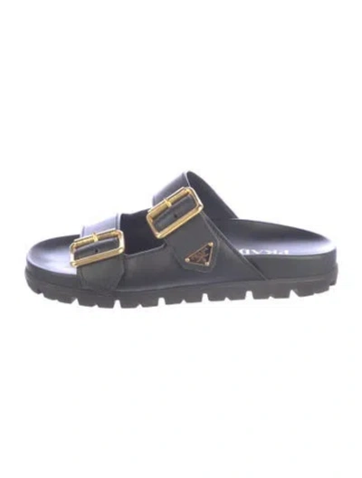 Pre-owned Prada Leather Slides In Black