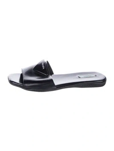 Pre-owned Prada Leather Slides In Black
