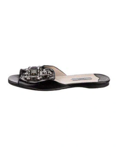 Pre-owned Prada Leather Slides In Black