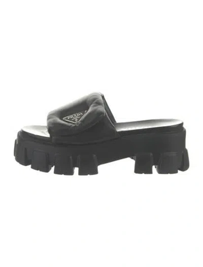 Pre-owned Prada Leather Slides In Black