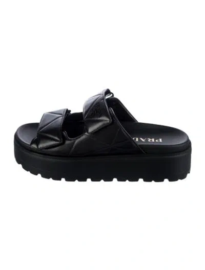 Pre-owned Prada Leather Slides In Black