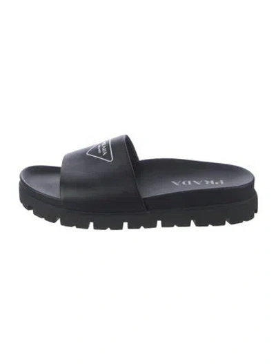 Pre-owned Prada Leather Slides In Black