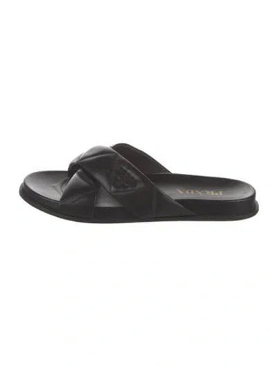 Pre-owned Prada Leather Slides In Black