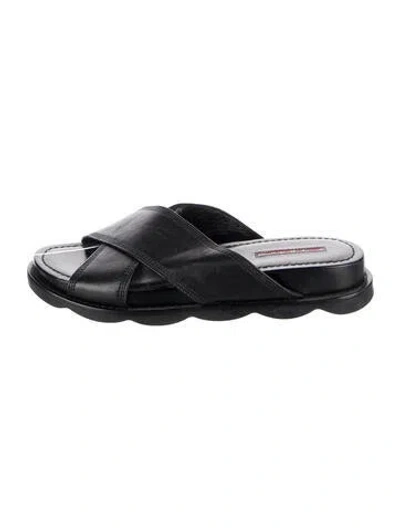 Pre-owned Prada Leather Slides In Black