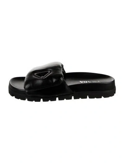 Pre-owned Prada Leather Slides In Black