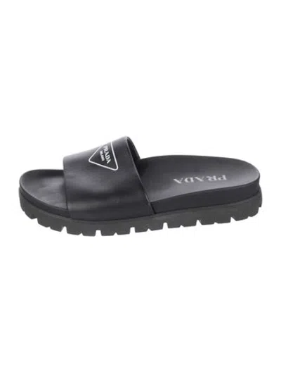 Pre-owned Prada Leather Slides In Black/blue