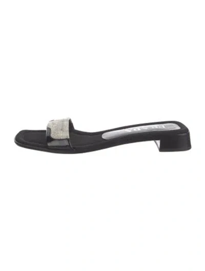 Pre-owned Prada Leather Slides In Black/silver