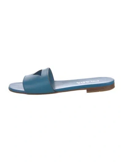 Pre-owned Prada Leather Slides In Blue