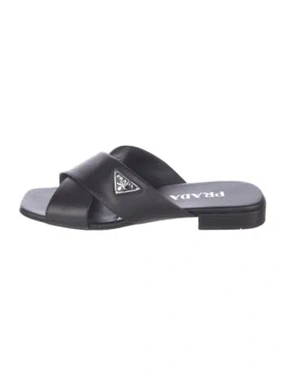 Pre-owned Prada Leather Slides In Blue