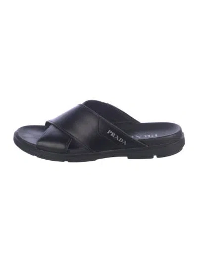 Pre-owned Prada Leather Slides In Blue