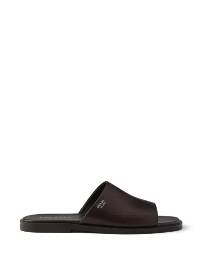 Prada Leather Slides In Brown