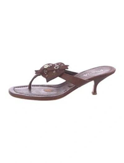 Pre-owned Prada Leather Slides In Brown