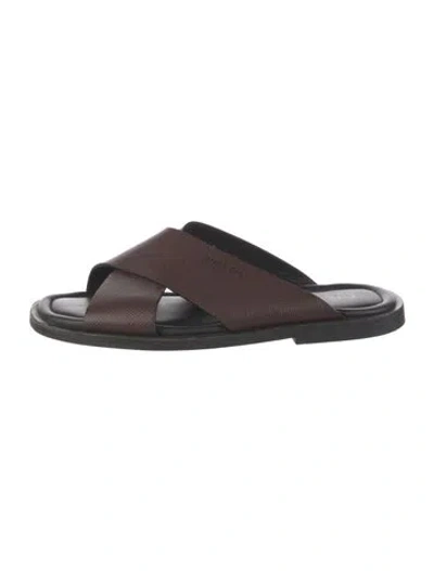 Pre-owned Prada Leather Slides In Brown