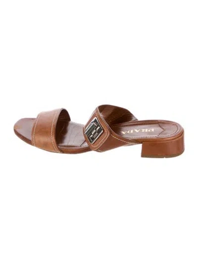 Pre-owned Prada Leather Slides In Brown