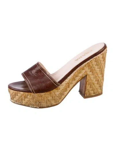 Pre-owned Prada Leather Slides In Brown